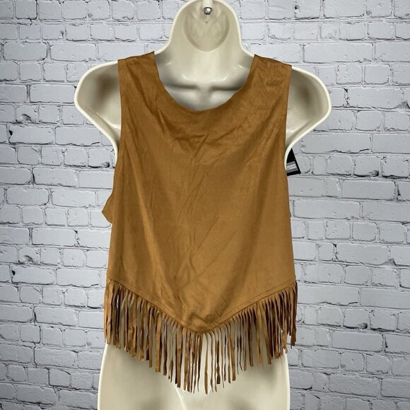 NWT Relish Noless Brown Fringe Tie Lightweight Soft Faux Suede Vest Medium M - Picture 2 of 6